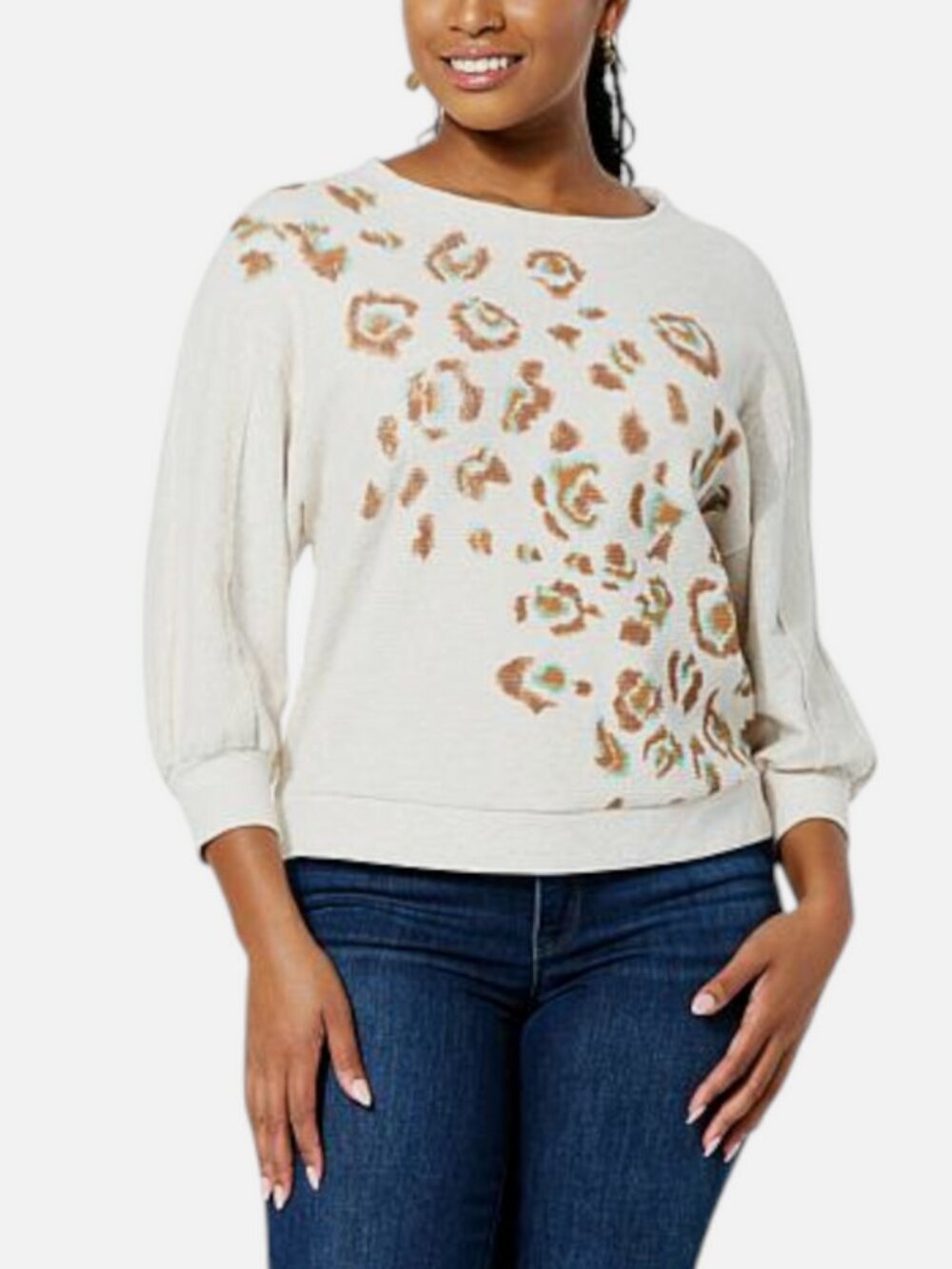 Democracy Women's Dolman Sleeve Textured Knit Top Heather Jute Size Small